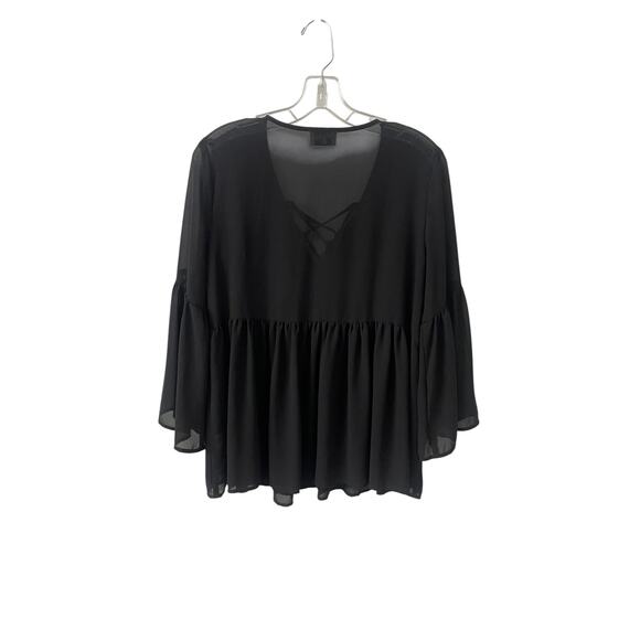 Show Me Your Mumu Black Poet Tie Blouse Sz L - Picture 3 of 6
